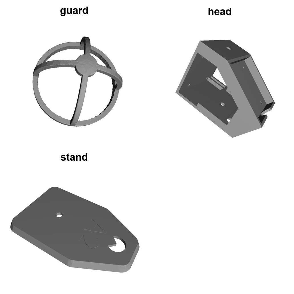 3D-printed parts: LiDAR guard, head and stand